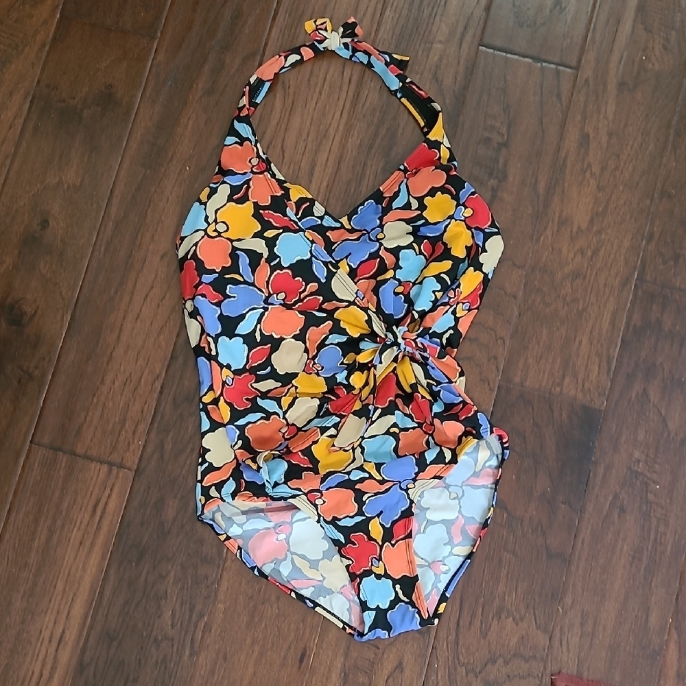 Islander women's halter swimsuit with colorful floral pattern size 12